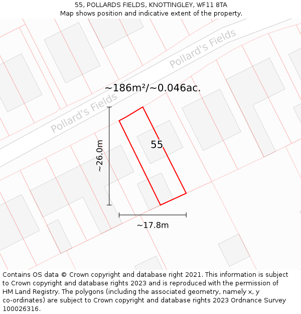 55, POLLARDS FIELDS, KNOTTINGLEY, WF11 8TA: Plot and title map