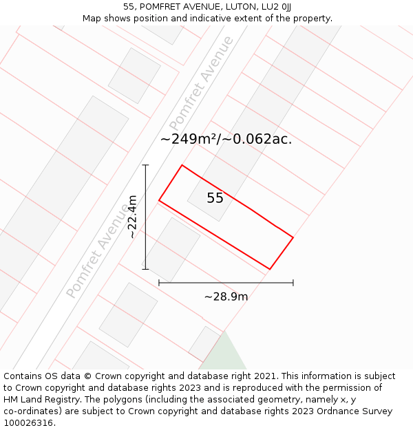 55, POMFRET AVENUE, LUTON, LU2 0JJ: Plot and title map