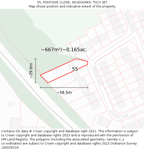 55, PONTOISE CLOSE, SEVENOAKS, TN13 3ET: Plot and title map