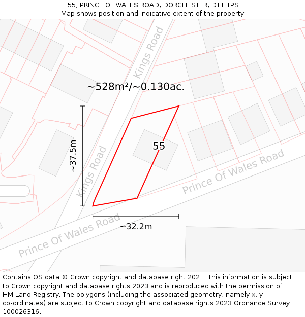 55, PRINCE OF WALES ROAD, DORCHESTER, DT1 1PS: Plot and title map