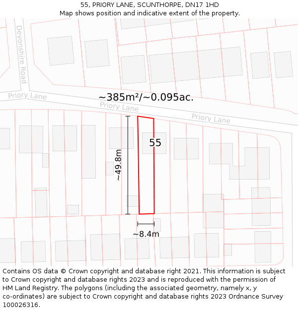 55, PRIORY LANE, SCUNTHORPE, DN17 1HD: Plot and title map