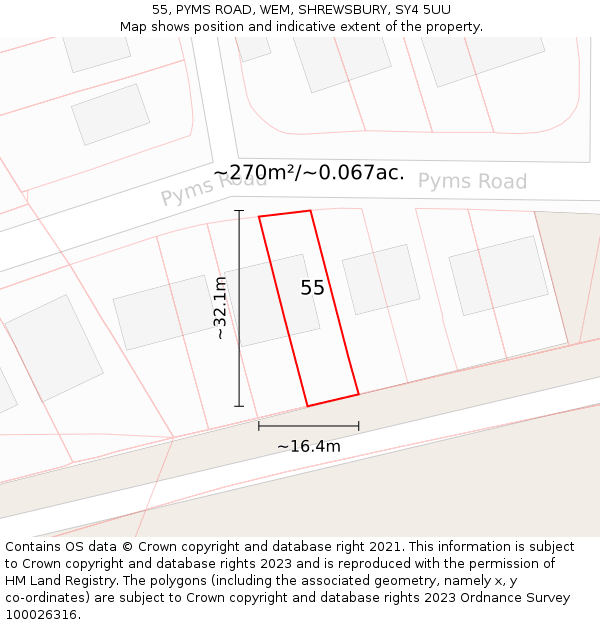 55, PYMS ROAD, WEM, SHREWSBURY, SY4 5UU: Plot and title map