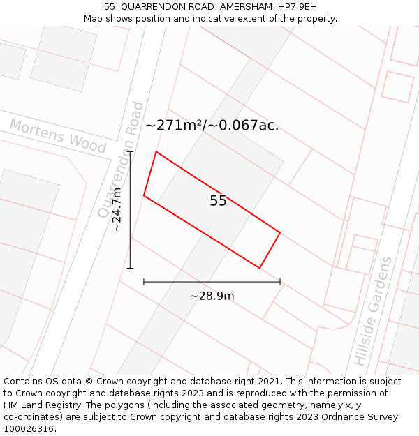 55, QUARRENDON ROAD, AMERSHAM, HP7 9EH: Plot and title map