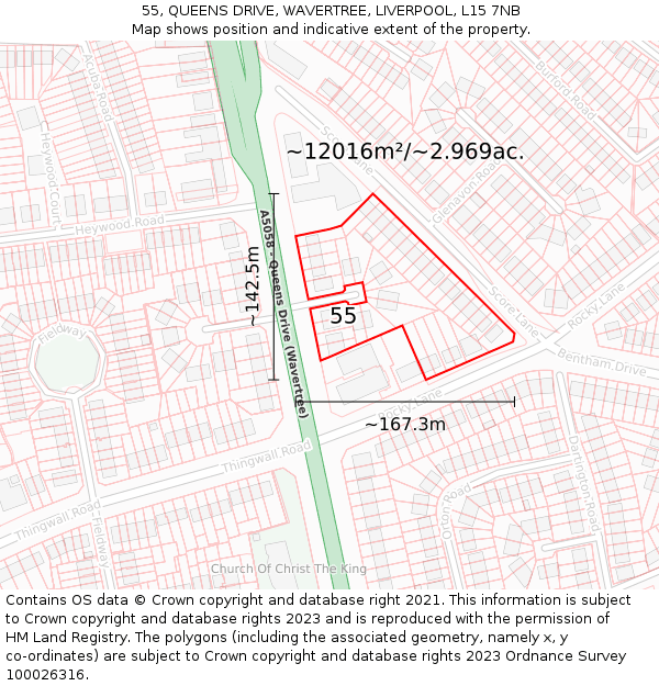 55, QUEENS DRIVE, WAVERTREE, LIVERPOOL, L15 7NB: Plot and title map