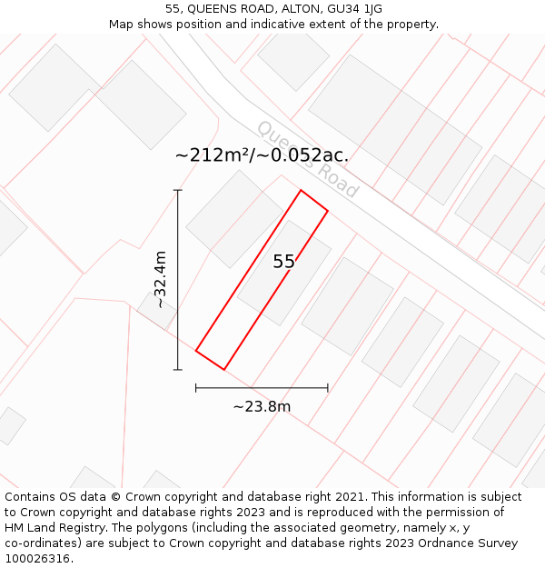 55, QUEENS ROAD, ALTON, GU34 1JG: Plot and title map