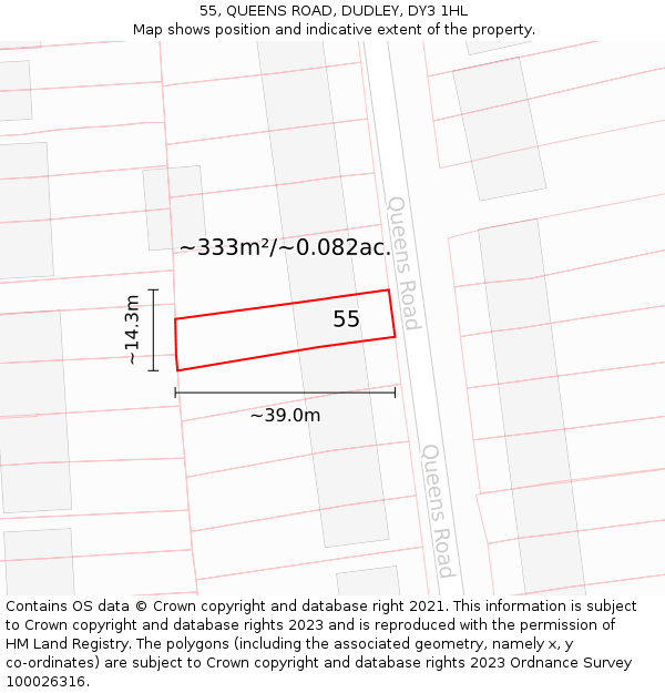 55, QUEENS ROAD, DUDLEY, DY3 1HL: Plot and title map