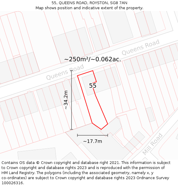 55, QUEENS ROAD, ROYSTON, SG8 7AN: Plot and title map