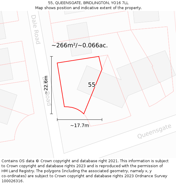 55, QUEENSGATE, BRIDLINGTON, YO16 7LL: Plot and title map