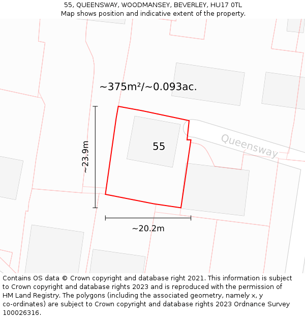 55, QUEENSWAY, WOODMANSEY, BEVERLEY, HU17 0TL: Plot and title map