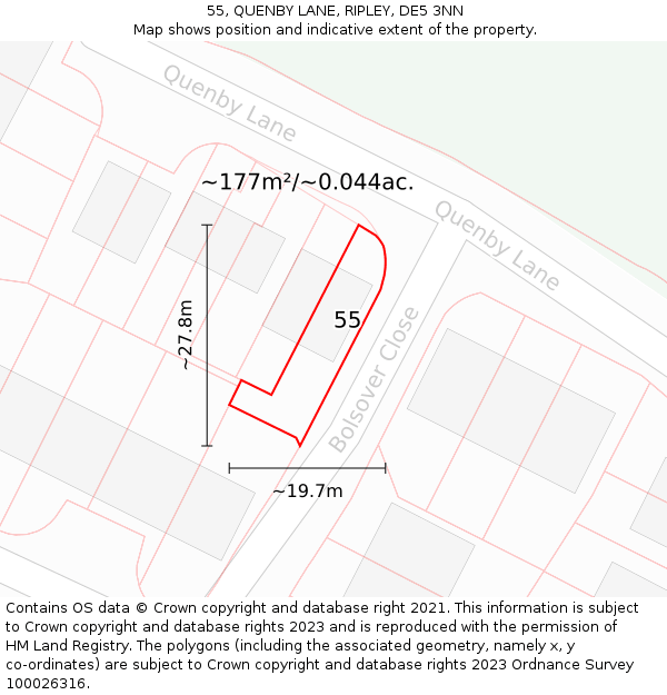 55, QUENBY LANE, RIPLEY, DE5 3NN: Plot and title map