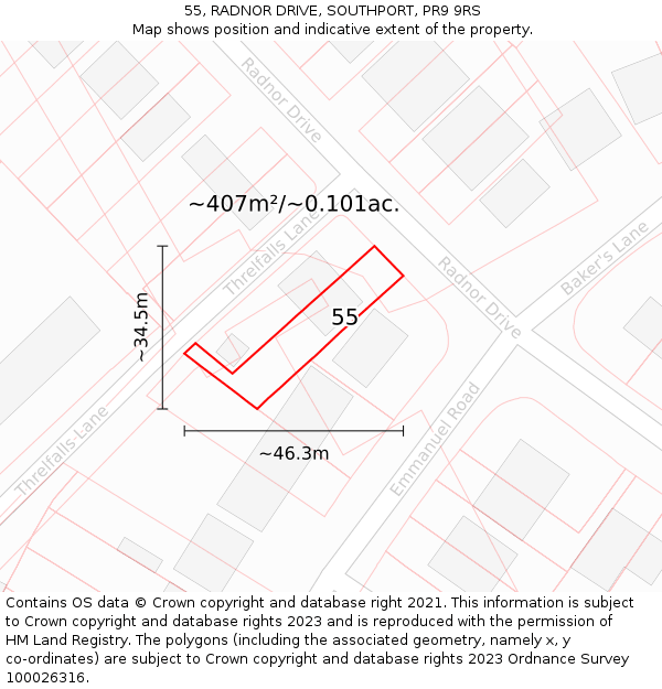 55, RADNOR DRIVE, SOUTHPORT, PR9 9RS: Plot and title map