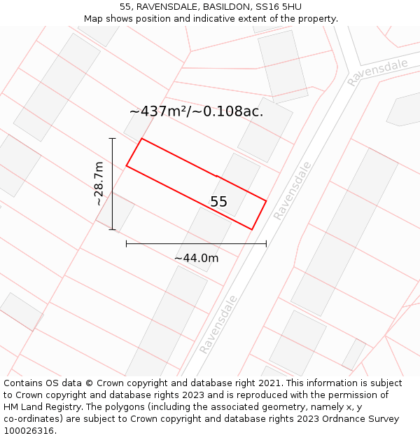 55, RAVENSDALE, BASILDON, SS16 5HU: Plot and title map