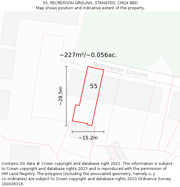 55, RECREATION GROUND, STANSTED, CM24 8BD: Plot and title map