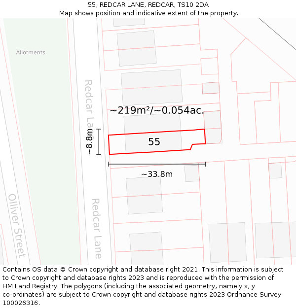 55, REDCAR LANE, REDCAR, TS10 2DA: Plot and title map