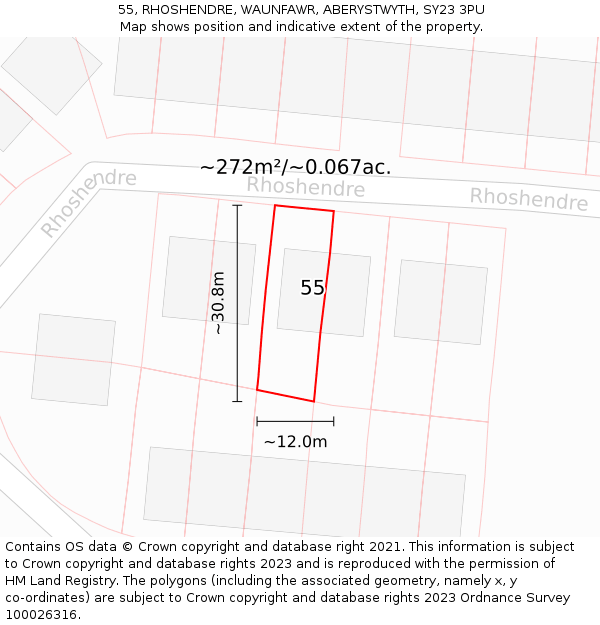 55, RHOSHENDRE, WAUNFAWR, ABERYSTWYTH, SY23 3PU: Plot and title map