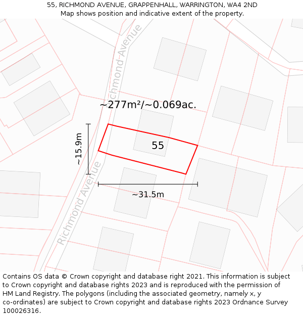 55, RICHMOND AVENUE, GRAPPENHALL, WARRINGTON, WA4 2ND: Plot and title map