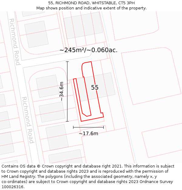 55, RICHMOND ROAD, WHITSTABLE, CT5 3PH: Plot and title map