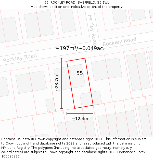 55, ROCKLEY ROAD, SHEFFIELD, S6 1WL: Plot and title map