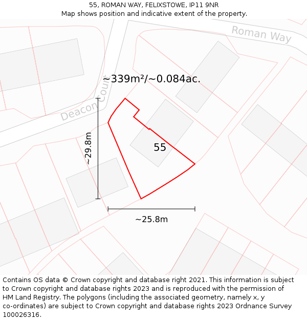 55, ROMAN WAY, FELIXSTOWE, IP11 9NR: Plot and title map