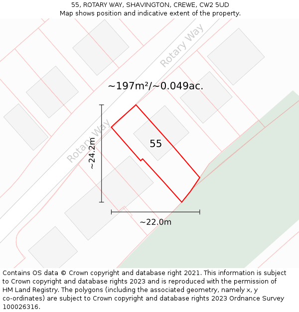 55, ROTARY WAY, SHAVINGTON, CREWE, CW2 5UD: Plot and title map