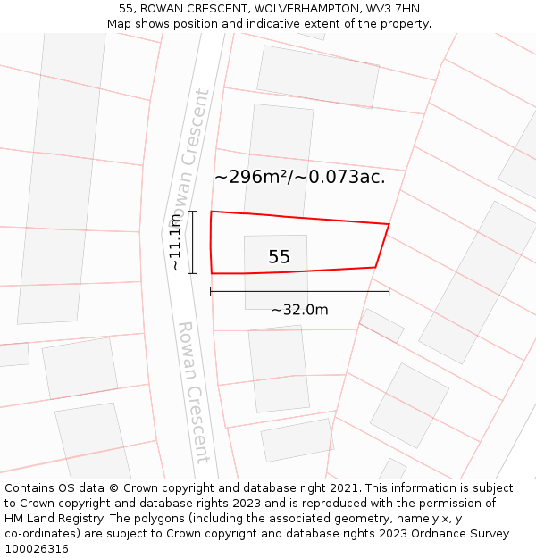 55, ROWAN CRESCENT, WOLVERHAMPTON, WV3 7HN: Plot and title map