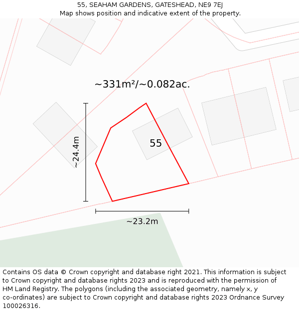 55, SEAHAM GARDENS, GATESHEAD, NE9 7EJ: Plot and title map