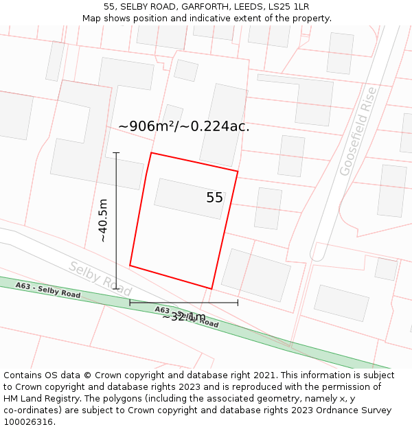 55, SELBY ROAD, GARFORTH, LEEDS, LS25 1LR: Plot and title map