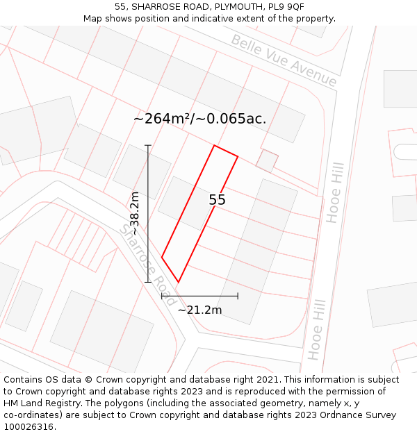 55, SHARROSE ROAD, PLYMOUTH, PL9 9QF: Plot and title map