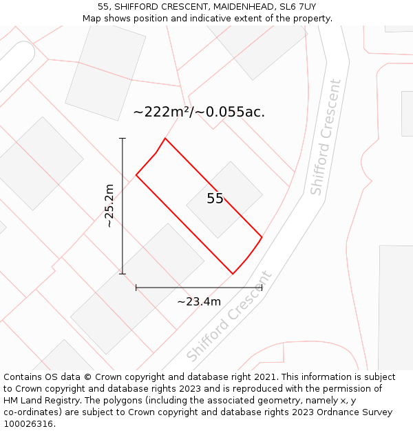 55, SHIFFORD CRESCENT, MAIDENHEAD, SL6 7UY: Plot and title map