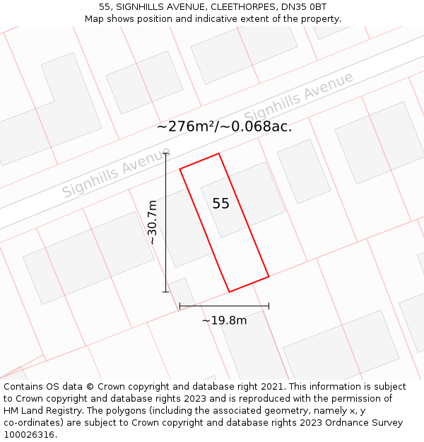 55, SIGNHILLS AVENUE, CLEETHORPES, DN35 0BT: Plot and title map