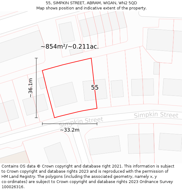 55, SIMPKIN STREET, ABRAM, WIGAN, WN2 5QD: Plot and title map