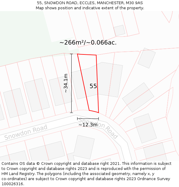 55, SNOWDON ROAD, ECCLES, MANCHESTER, M30 9AS: Plot and title map