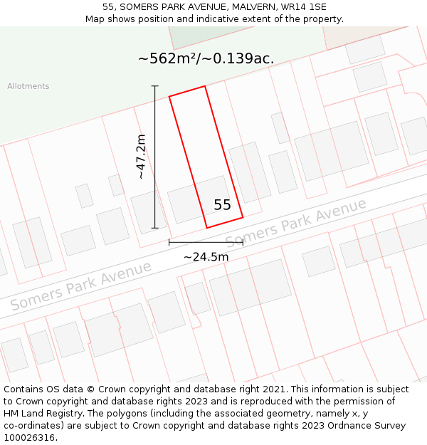 55, SOMERS PARK AVENUE, MALVERN, WR14 1SE: Plot and title map