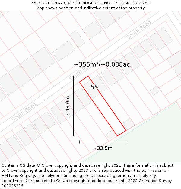 55, SOUTH ROAD, WEST BRIDGFORD, NOTTINGHAM, NG2 7AH: Plot and title map