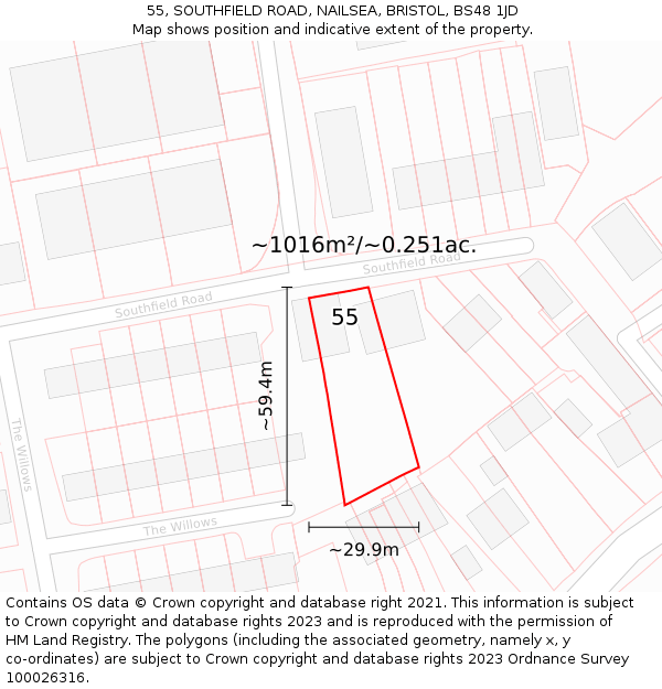 55, SOUTHFIELD ROAD, NAILSEA, BRISTOL, BS48 1JD: Plot and title map