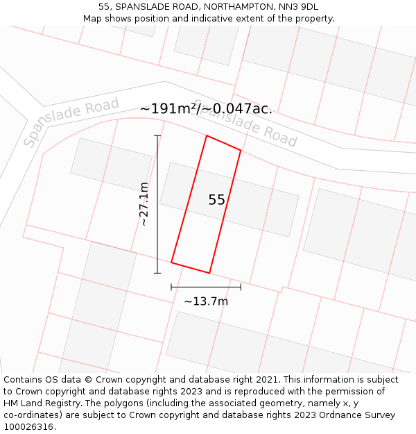 55, SPANSLADE ROAD, NORTHAMPTON, NN3 9DL: Plot and title map