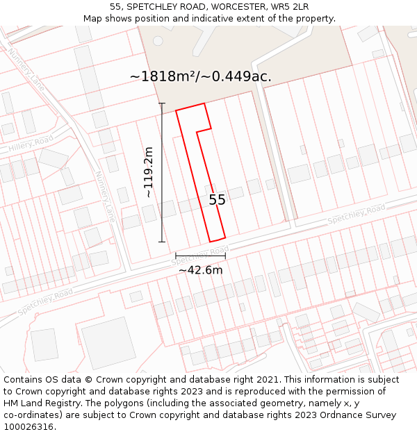 55, SPETCHLEY ROAD, WORCESTER, WR5 2LR: Plot and title map