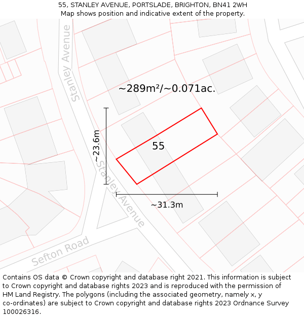 55, STANLEY AVENUE, PORTSLADE, BRIGHTON, BN41 2WH: Plot and title map