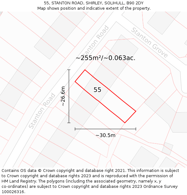 55, STANTON ROAD, SHIRLEY, SOLIHULL, B90 2DY: Plot and title map