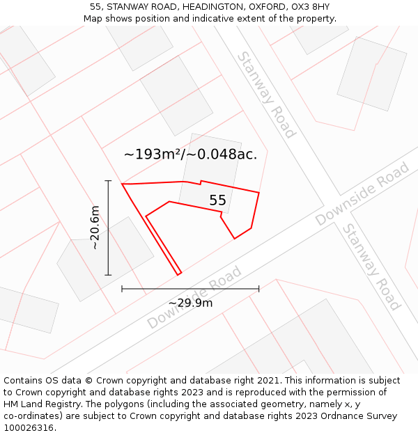 55, STANWAY ROAD, HEADINGTON, OXFORD, OX3 8HY: Plot and title map