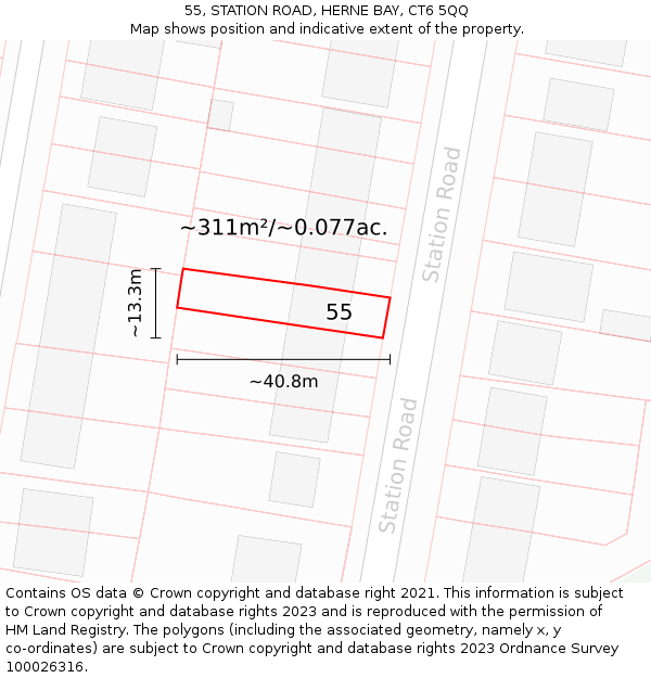 55, STATION ROAD, HERNE BAY, CT6 5QQ: Plot and title map