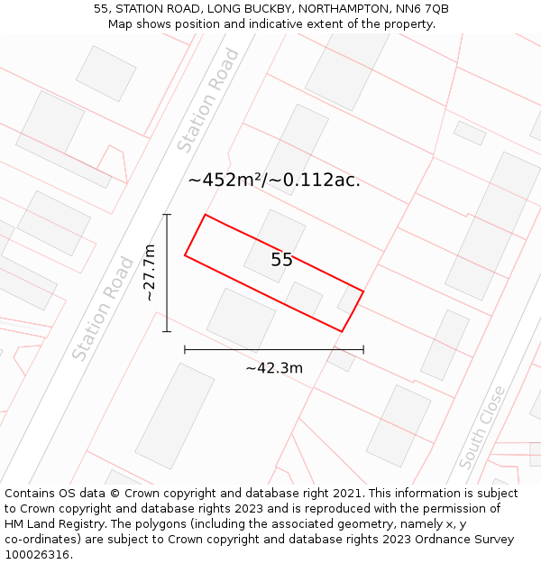 55, STATION ROAD, LONG BUCKBY, NORTHAMPTON, NN6 7QB: Plot and title map