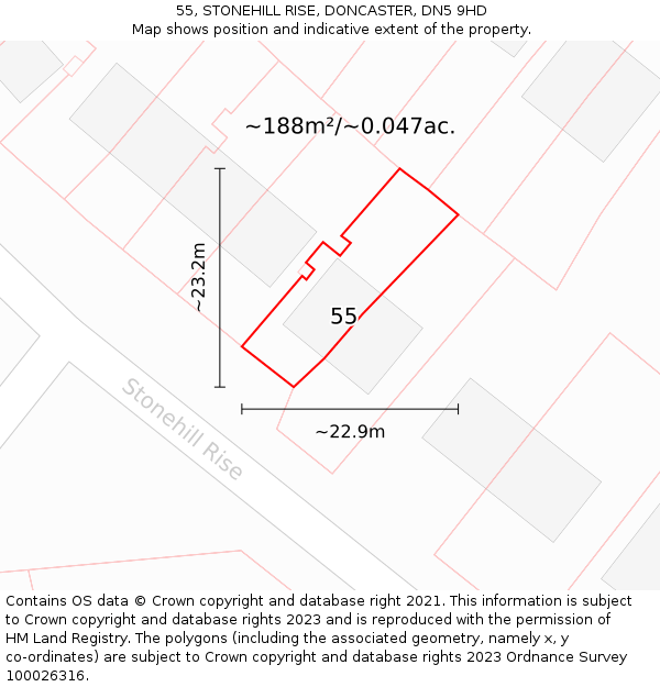 55, STONEHILL RISE, DONCASTER, DN5 9HD: Plot and title map