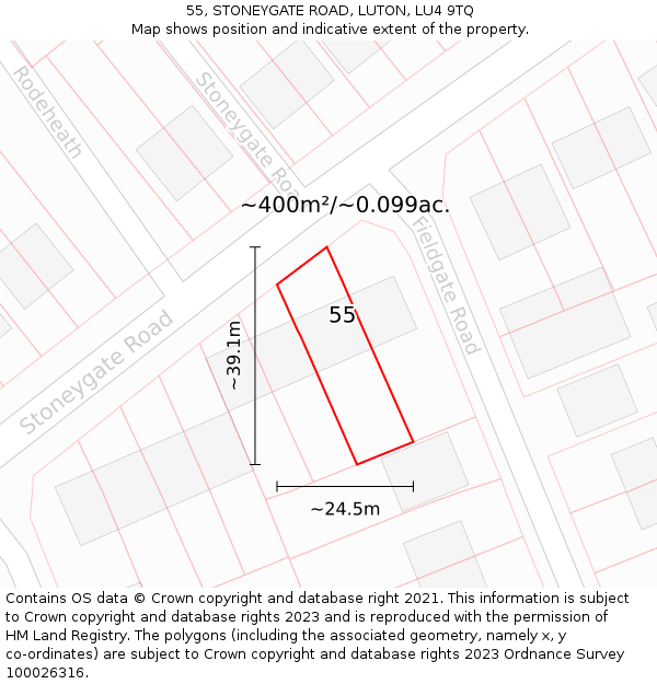 55, STONEYGATE ROAD, LUTON, LU4 9TQ: Plot and title map