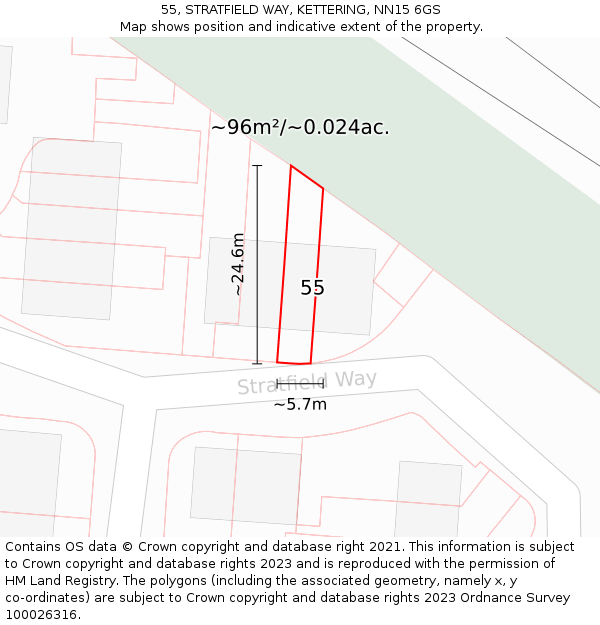 55, STRATFIELD WAY, KETTERING, NN15 6GS: Plot and title map