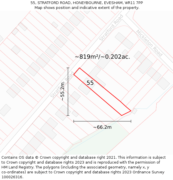 55, STRATFORD ROAD, HONEYBOURNE, EVESHAM, WR11 7PP: Plot and title map