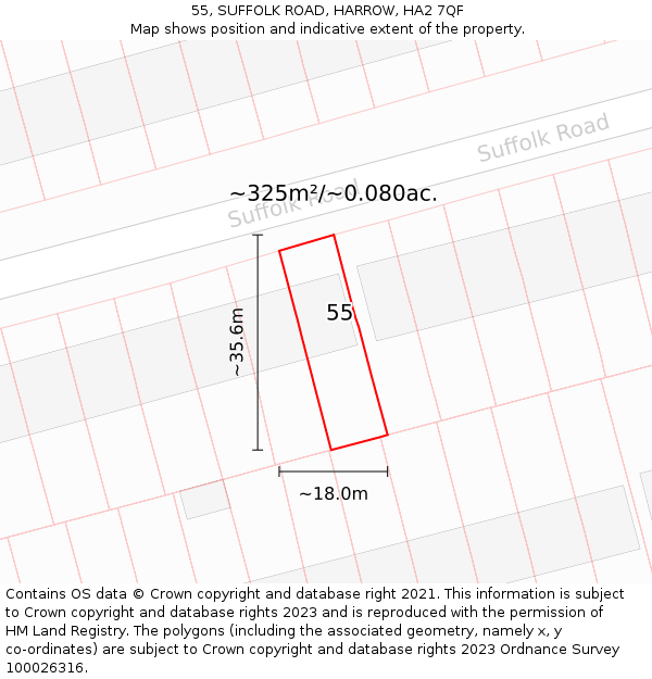 55, SUFFOLK ROAD, HARROW, HA2 7QF: Plot and title map