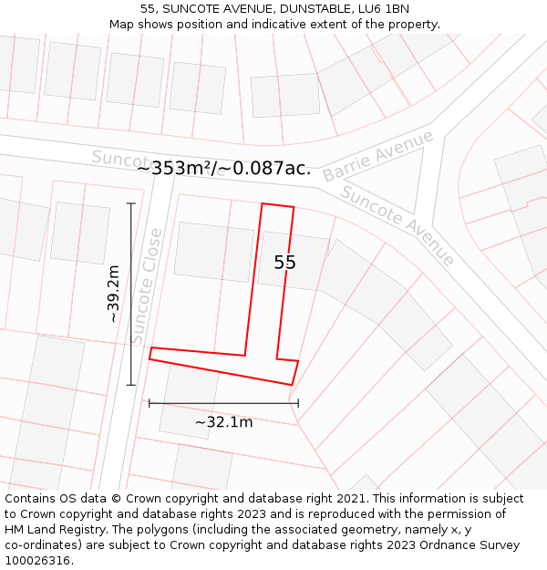 55, SUNCOTE AVENUE, DUNSTABLE, LU6 1BN: Plot and title map