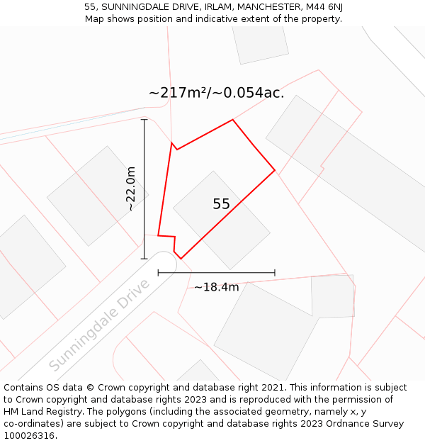 55, SUNNINGDALE DRIVE, IRLAM, MANCHESTER, M44 6NJ: Plot and title map