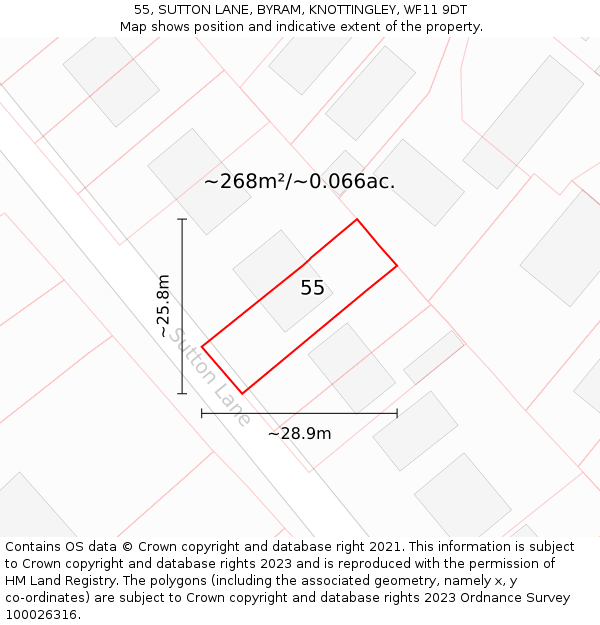 55, SUTTON LANE, BYRAM, KNOTTINGLEY, WF11 9DT: Plot and title map